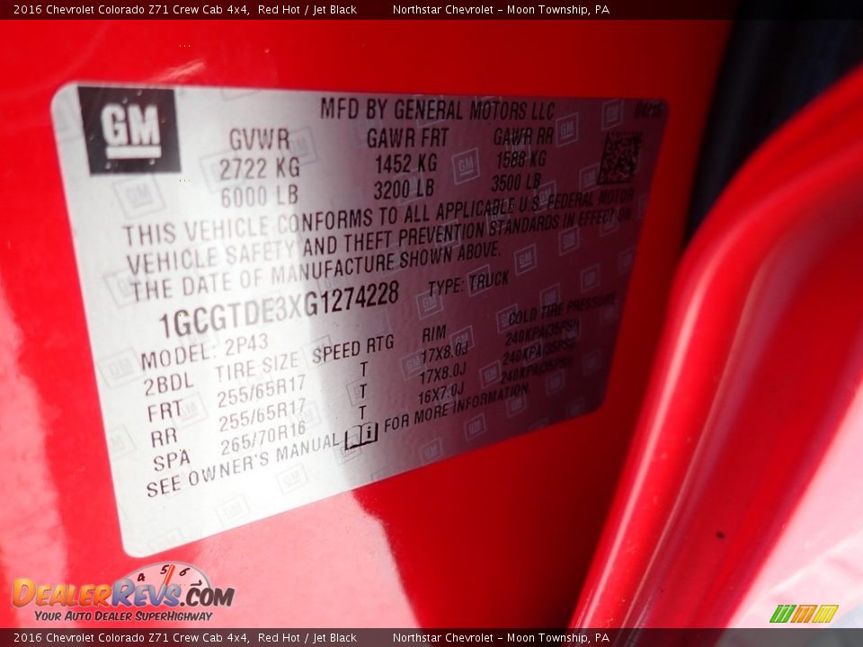 2016 Chevrolet Colorado Z71 Crew Cab 4x4 Red Hot / Jet Black Photo #28