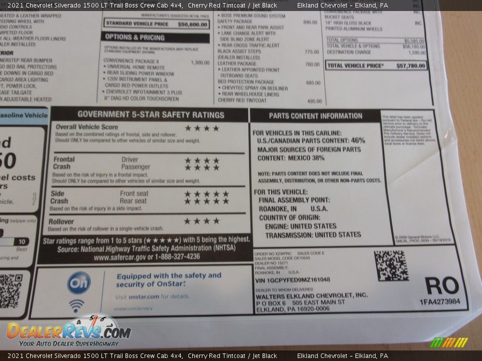 2021 Chevrolet Silverado 1500 LT Trail Boss Crew Cab 4x4 Window Sticker Photo #36