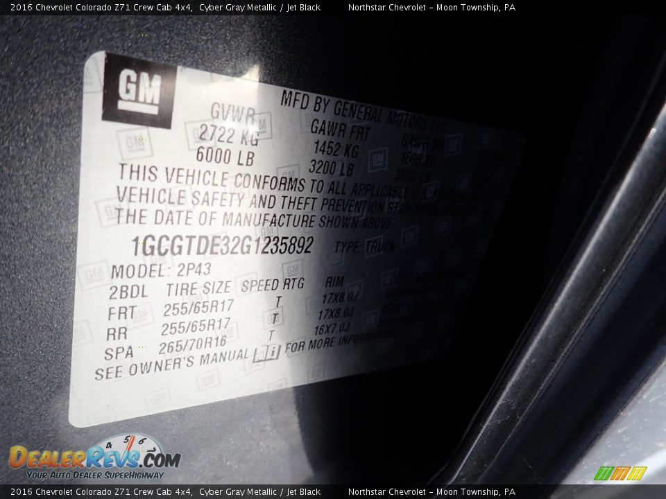 2016 Chevrolet Colorado Z71 Crew Cab 4x4 Cyber Gray Metallic / Jet Black Photo #28