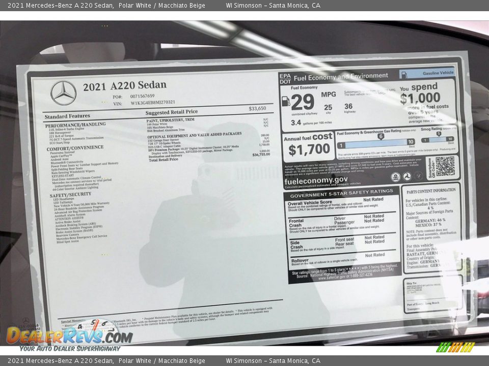 2021 Mercedes-Benz A 220 Sedan Polar White / Macchiato Beige Photo #10