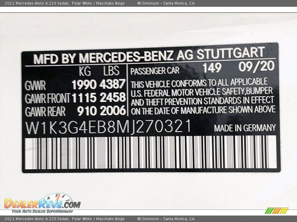 2021 Mercedes-Benz A 220 Sedan Polar White / Macchiato Beige Photo #11