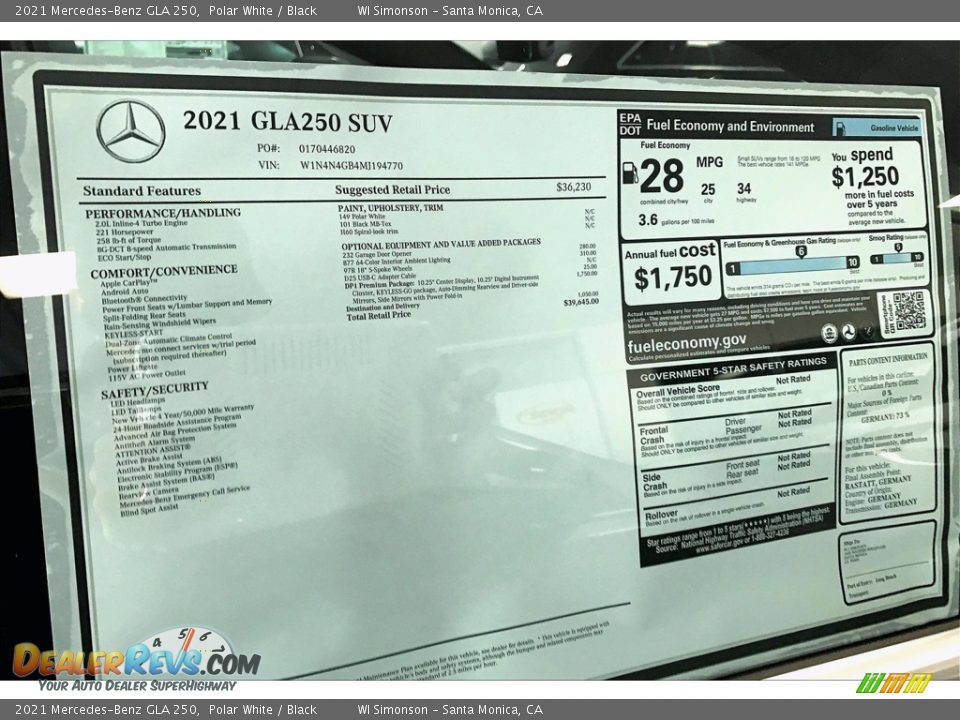 2021 Mercedes-Benz GLA 250 Polar White / Black Photo #11