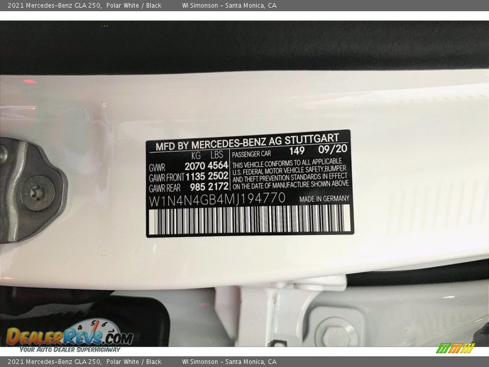 2021 Mercedes-Benz GLA 250 Polar White / Black Photo #12