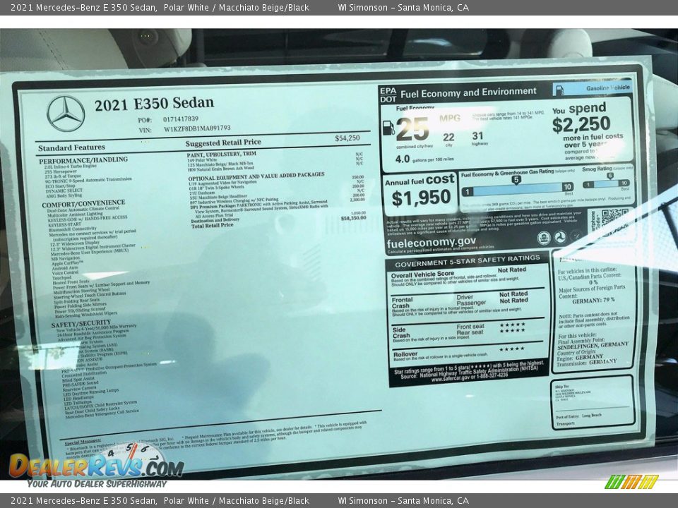 2021 Mercedes-Benz E 350 Sedan Polar White / Macchiato Beige/Black Photo #11