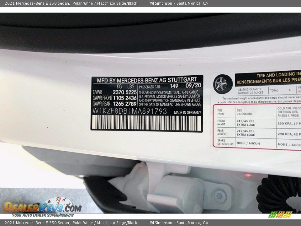 2021 Mercedes-Benz E 350 Sedan Polar White / Macchiato Beige/Black Photo #12