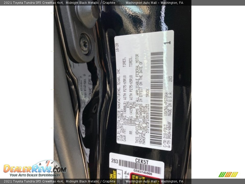 2021 Toyota Tundra SR5 CrewMax 4x4 Midnight Black Metallic / Graphite Photo #31