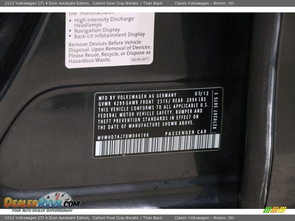 2013 Volkswagen GTI 4 Door Autobahn Edition Carbon Steel Gray Metallic / Titan Black Photo #18
