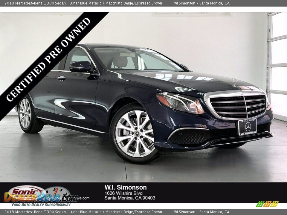 2018 Mercedes-Benz E 300 Sedan Lunar Blue Metallic / Macchiato Beige/Espresso Brown Photo #1