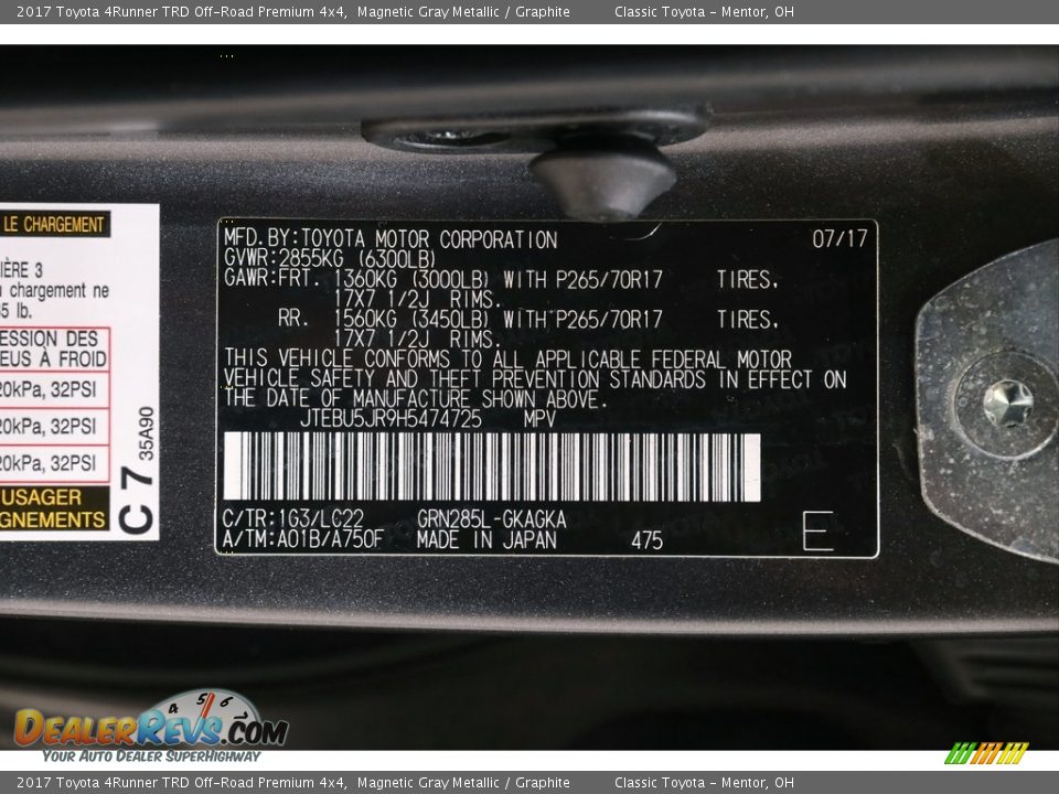 2017 Toyota 4Runner TRD Off-Road Premium 4x4 Magnetic Gray Metallic / Graphite Photo #24