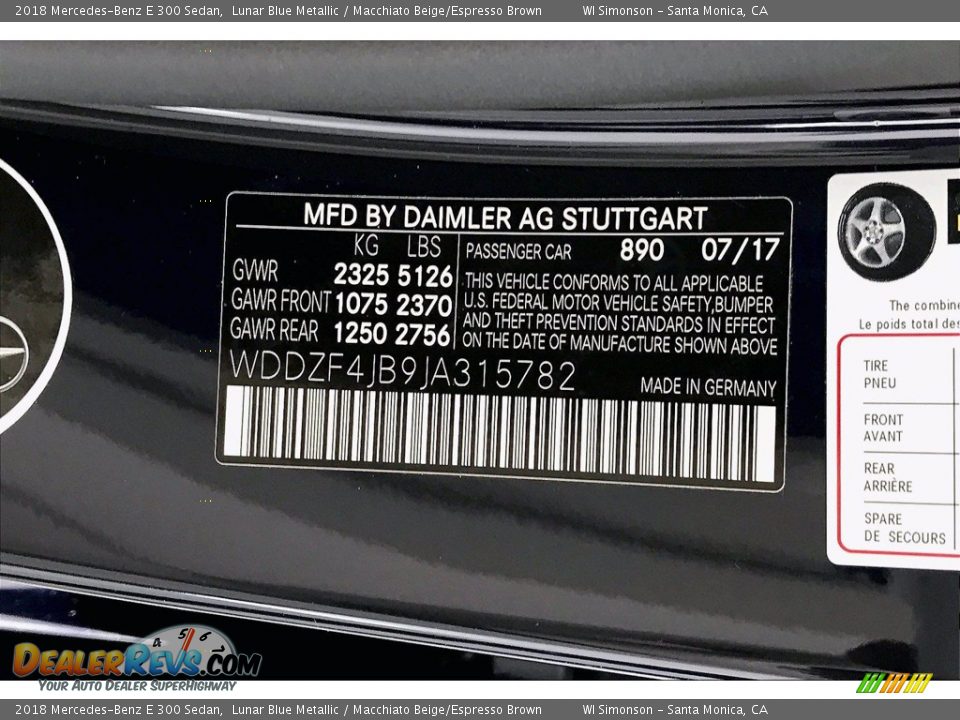 2018 Mercedes-Benz E 300 Sedan Lunar Blue Metallic / Macchiato Beige/Espresso Brown Photo #33