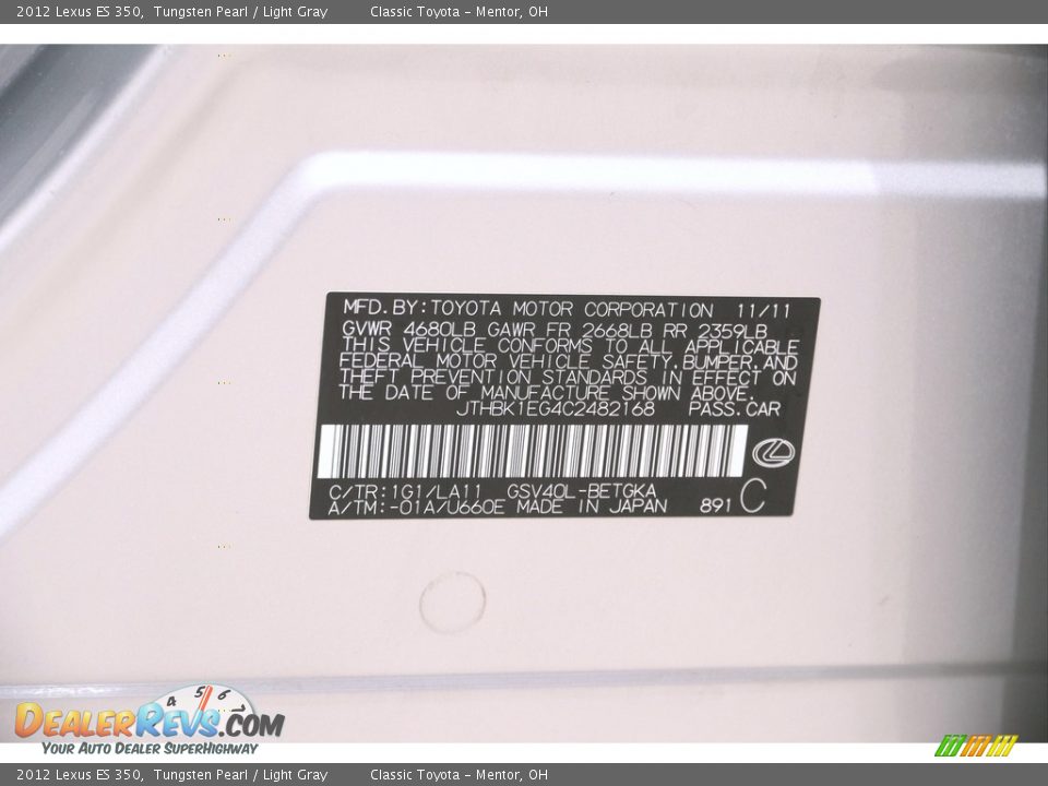 2012 Lexus ES 350 Tungsten Pearl / Light Gray Photo #24