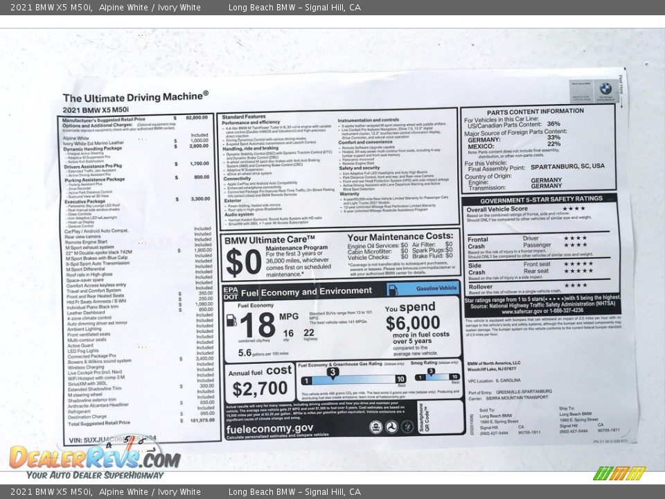 2021 BMW X5 M50i Window Sticker Photo #17
