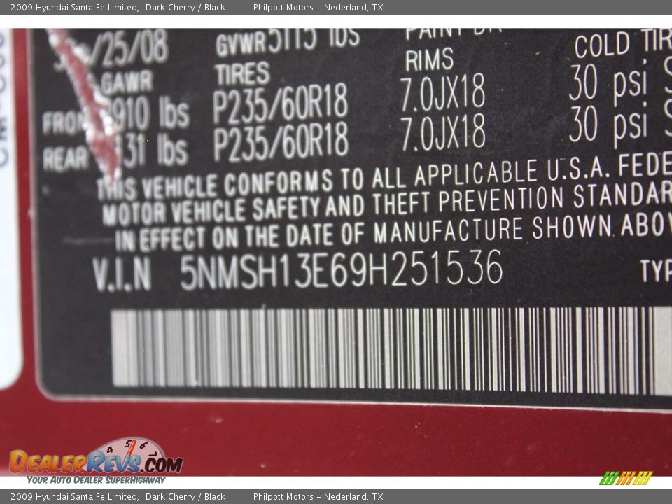 2009 Hyundai Santa Fe Limited Dark Cherry / Black Photo #27