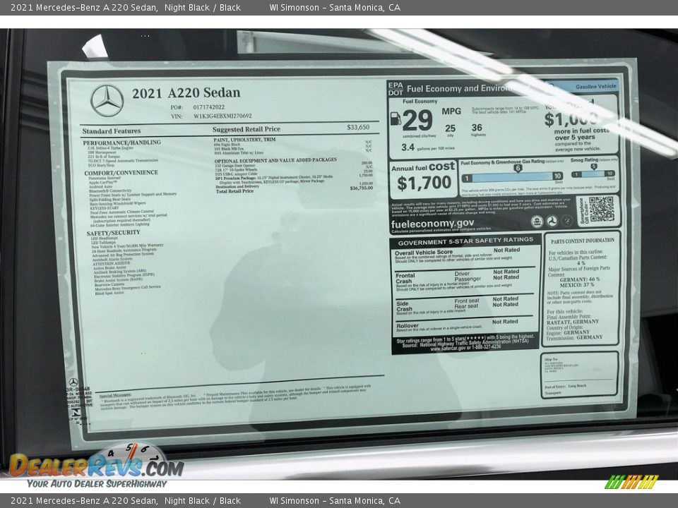 2021 Mercedes-Benz A 220 Sedan Night Black / Black Photo #10