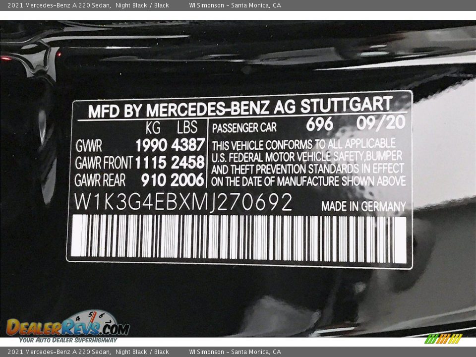 2021 Mercedes-Benz A 220 Sedan Night Black / Black Photo #11