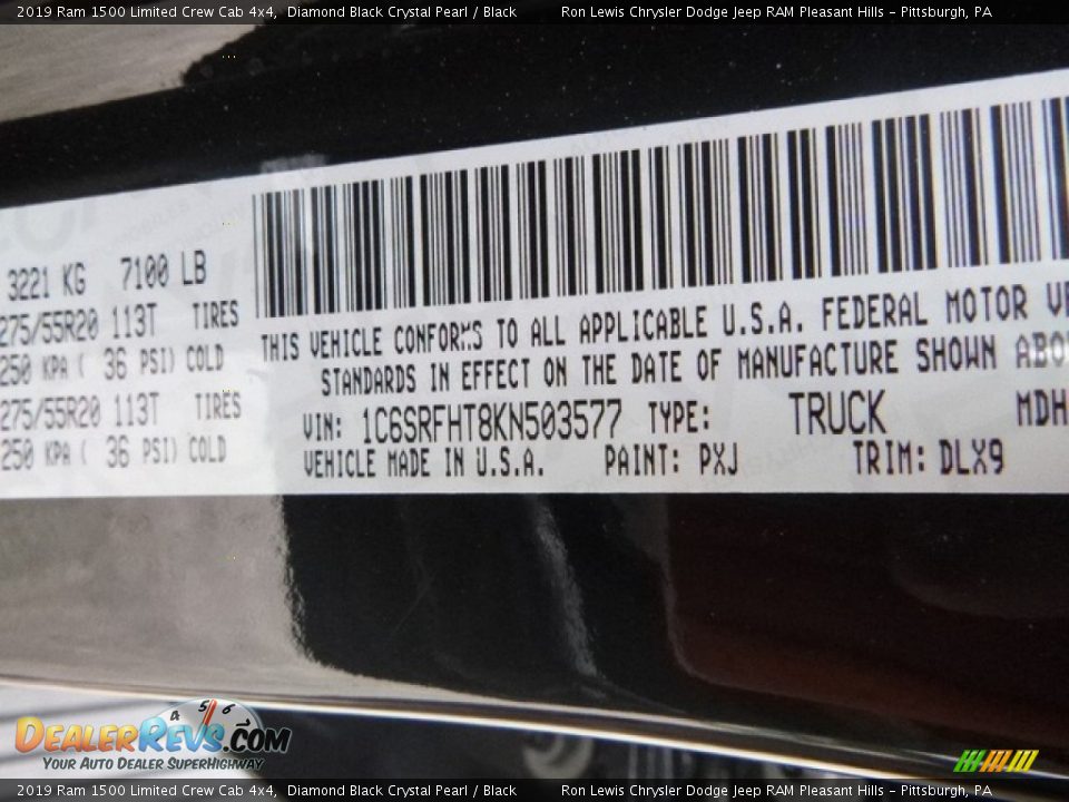 2019 Ram 1500 Limited Crew Cab 4x4 Diamond Black Crystal Pearl / Black Photo #17