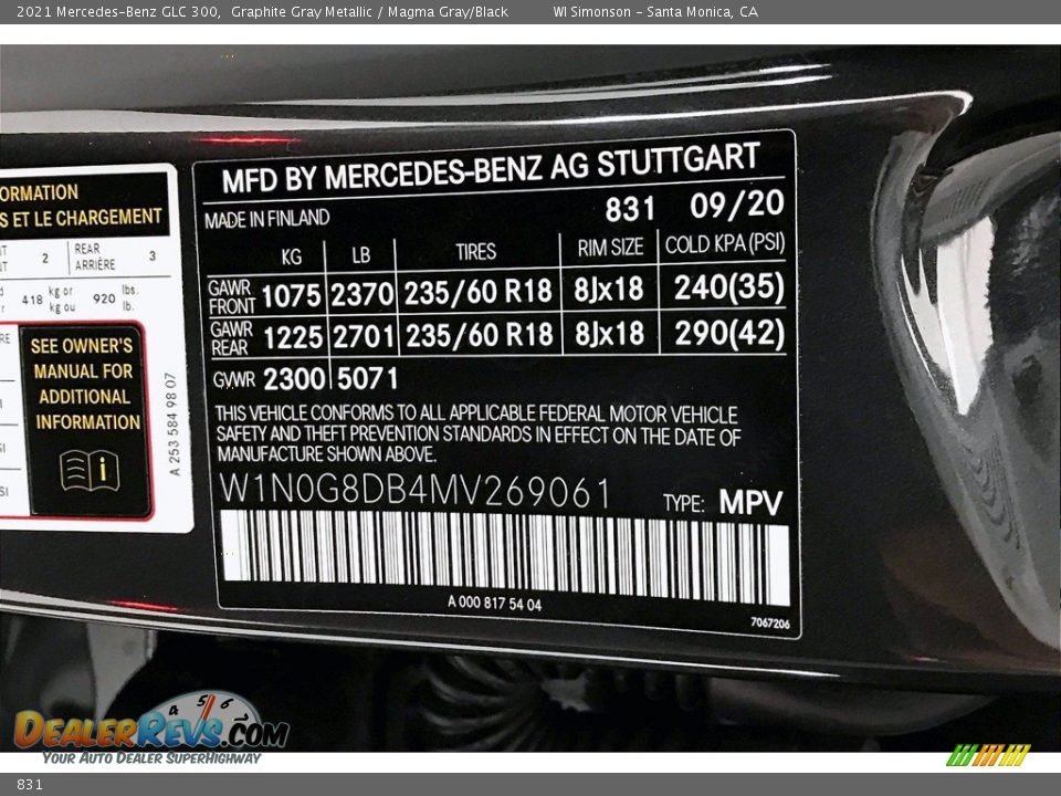 Mercedes-Benz Color Code 831 Graphite Gray Metallic