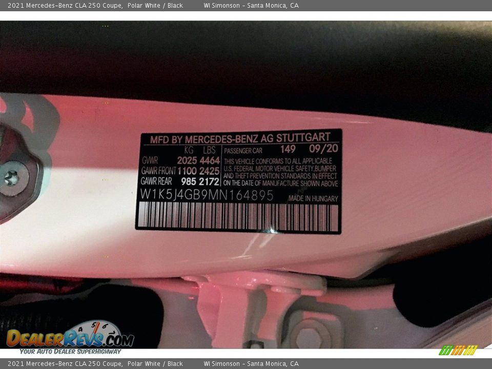 2021 Mercedes-Benz CLA 250 Coupe Polar White / Black Photo #12