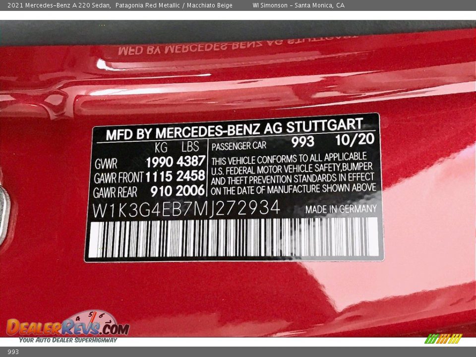 Mercedes-Benz Color Code 993 Patagonia Red Metallic