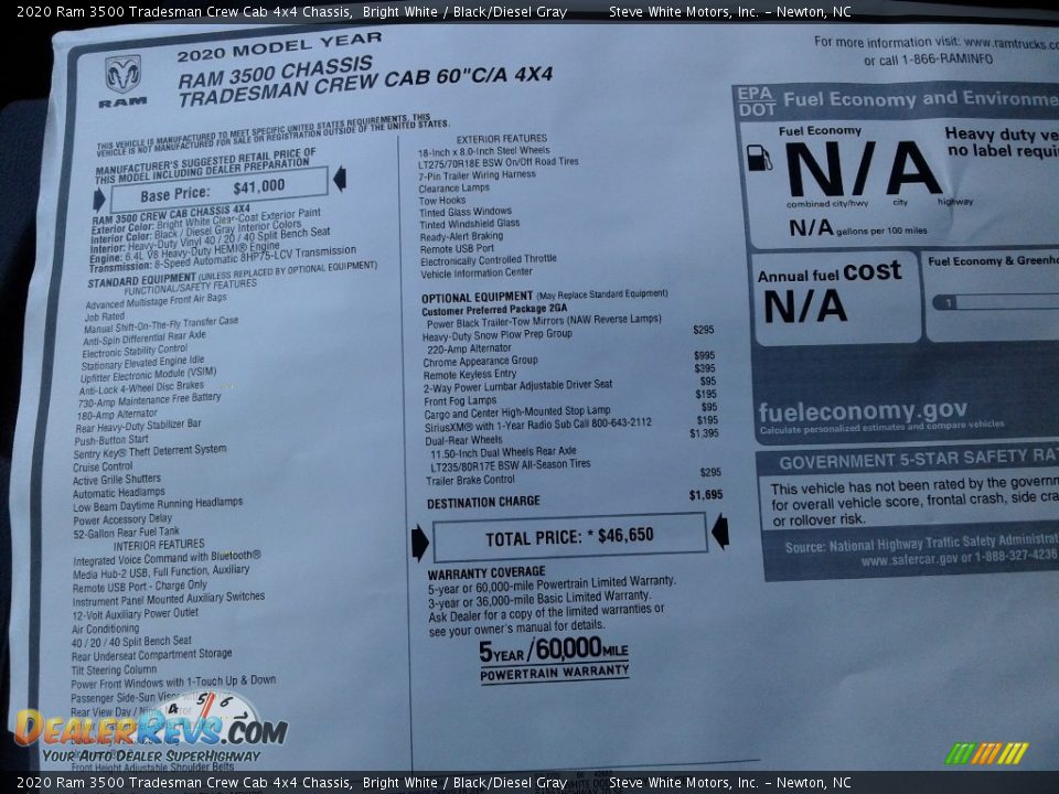 2020 Ram 3500 Tradesman Crew Cab 4x4 Chassis Bright White / Black/Diesel Gray Photo #23