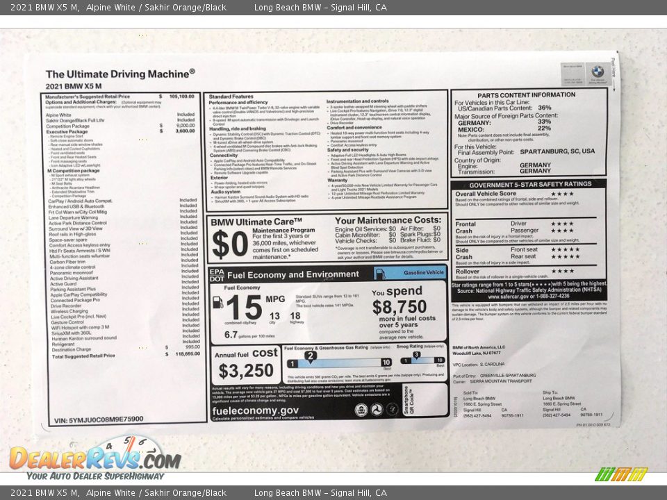 2021 BMW X5 M  Window Sticker Photo #17