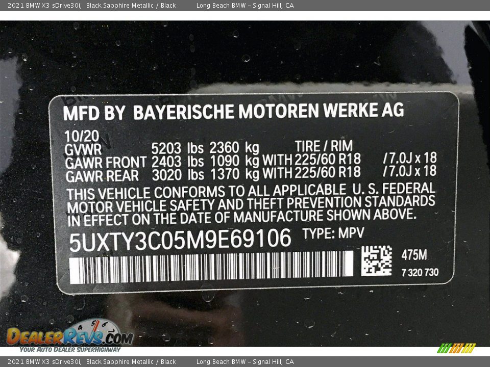 2021 BMW X3 sDrive30i Black Sapphire Metallic / Black Photo #18