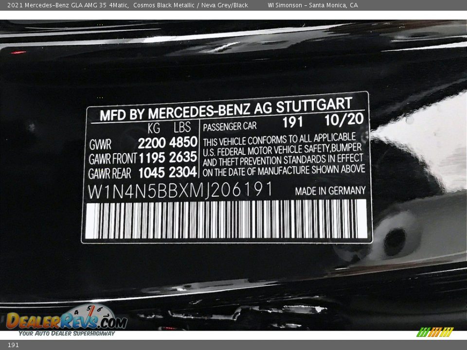 Mercedes-Benz Color Code 191 Cosmos Black Metallic