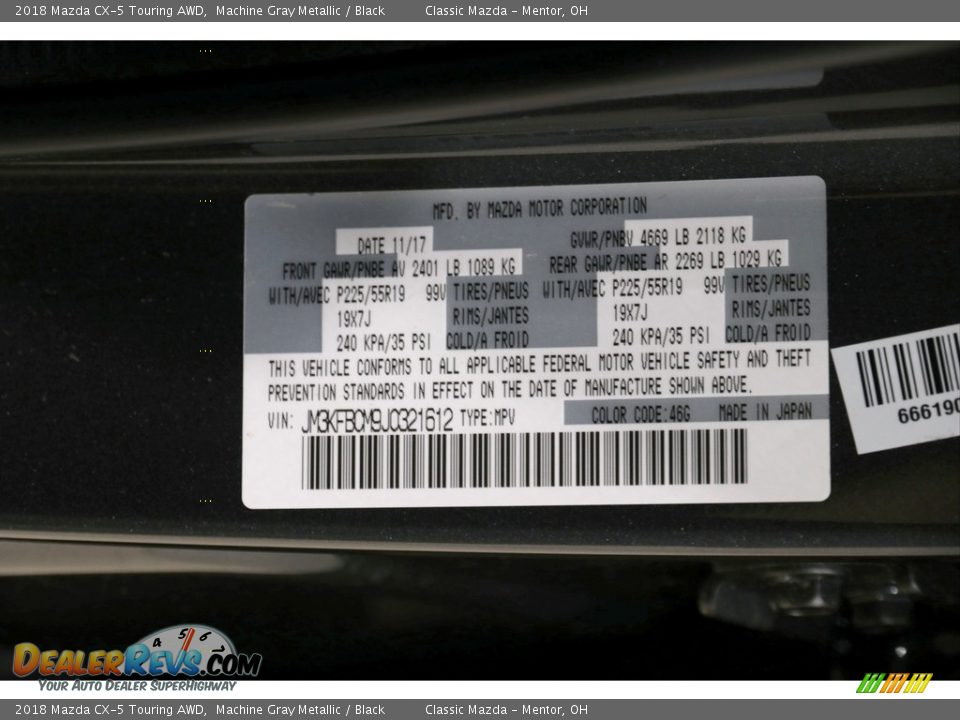 2018 Mazda CX-5 Touring AWD Machine Gray Metallic / Black Photo #24
