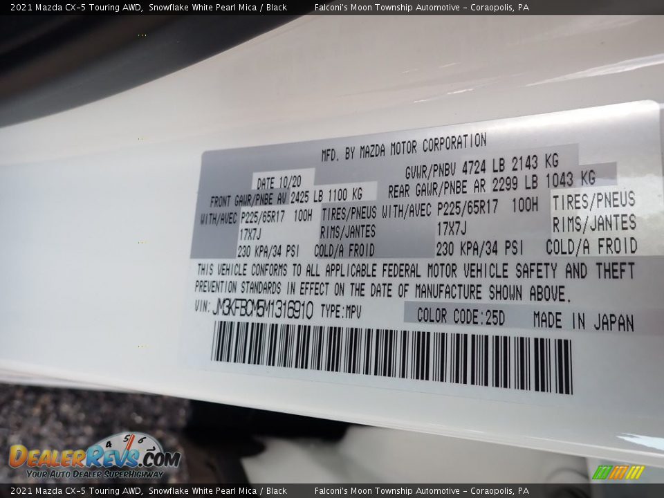 2021 Mazda CX-5 Touring AWD Snowflake White Pearl Mica / Black Photo #11