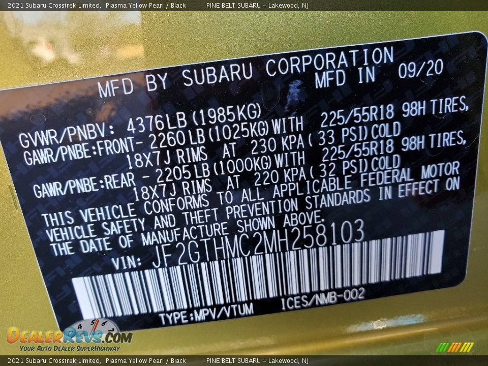 2021 Subaru Crosstrek Limited Plasma Yellow Pearl / Black Photo #13