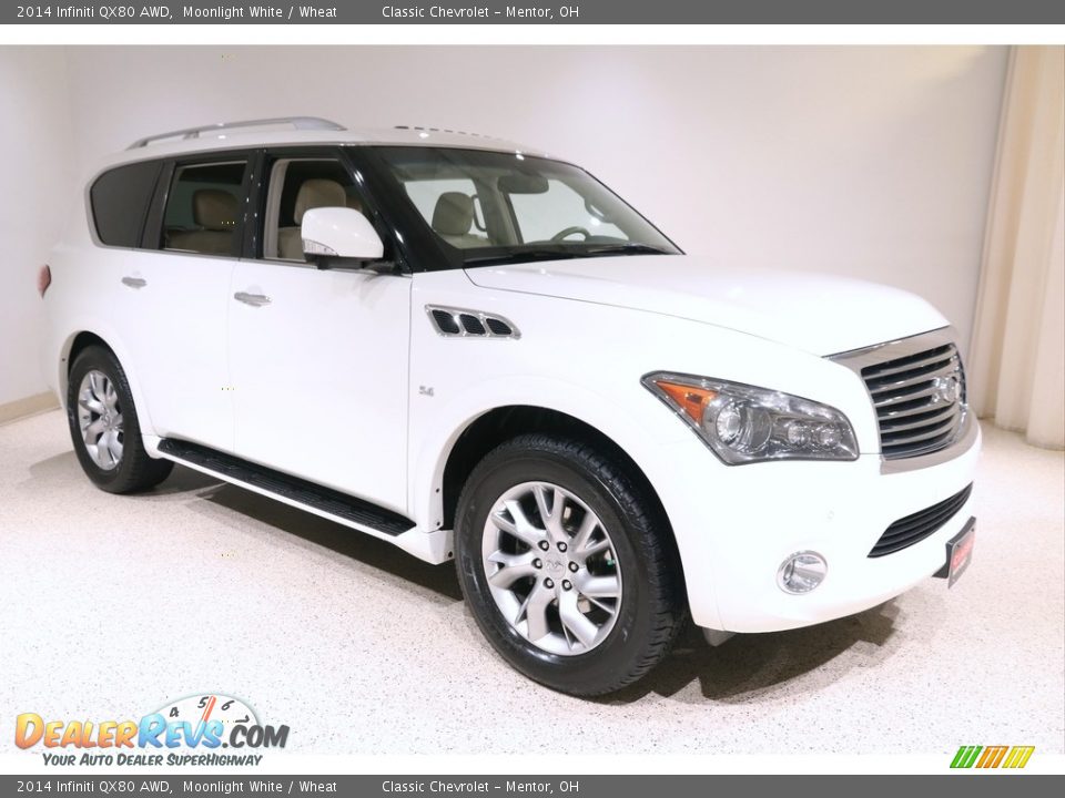 2014 Infiniti QX80 AWD Moonlight White / Wheat Photo #1