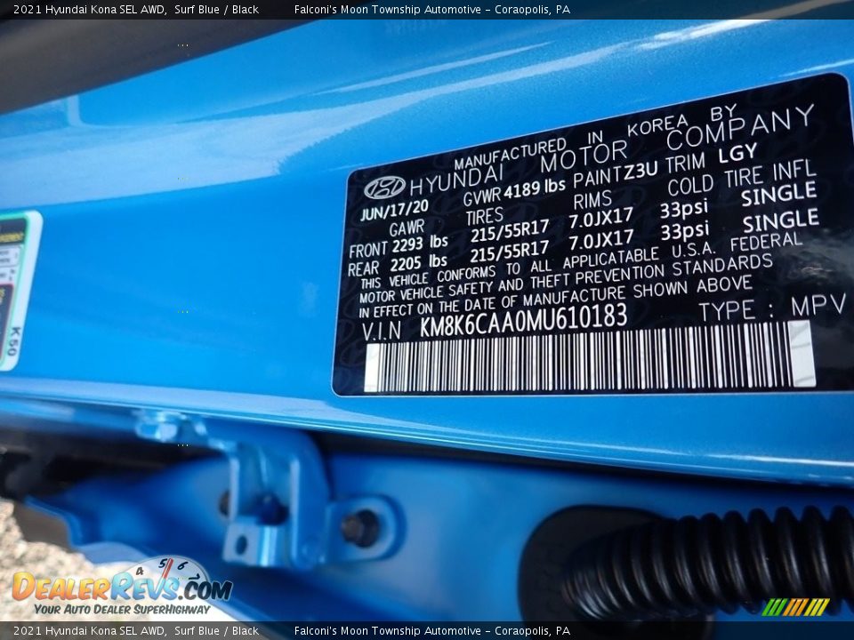 2021 Hyundai Kona SEL AWD Surf Blue / Black Photo #12