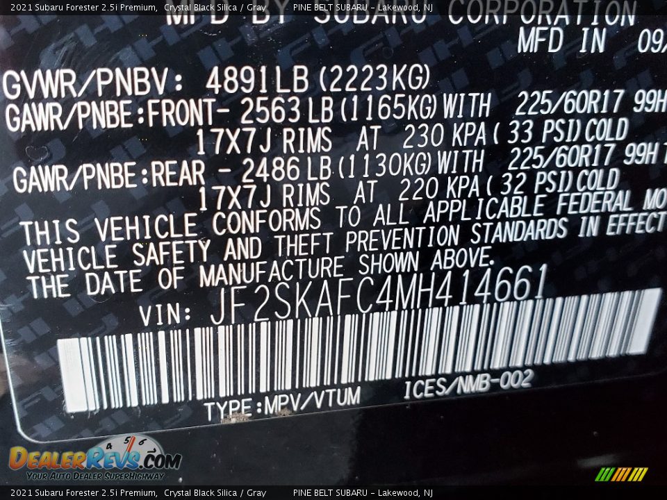 2021 Subaru Forester 2.5i Premium Crystal Black Silica / Gray Photo #13