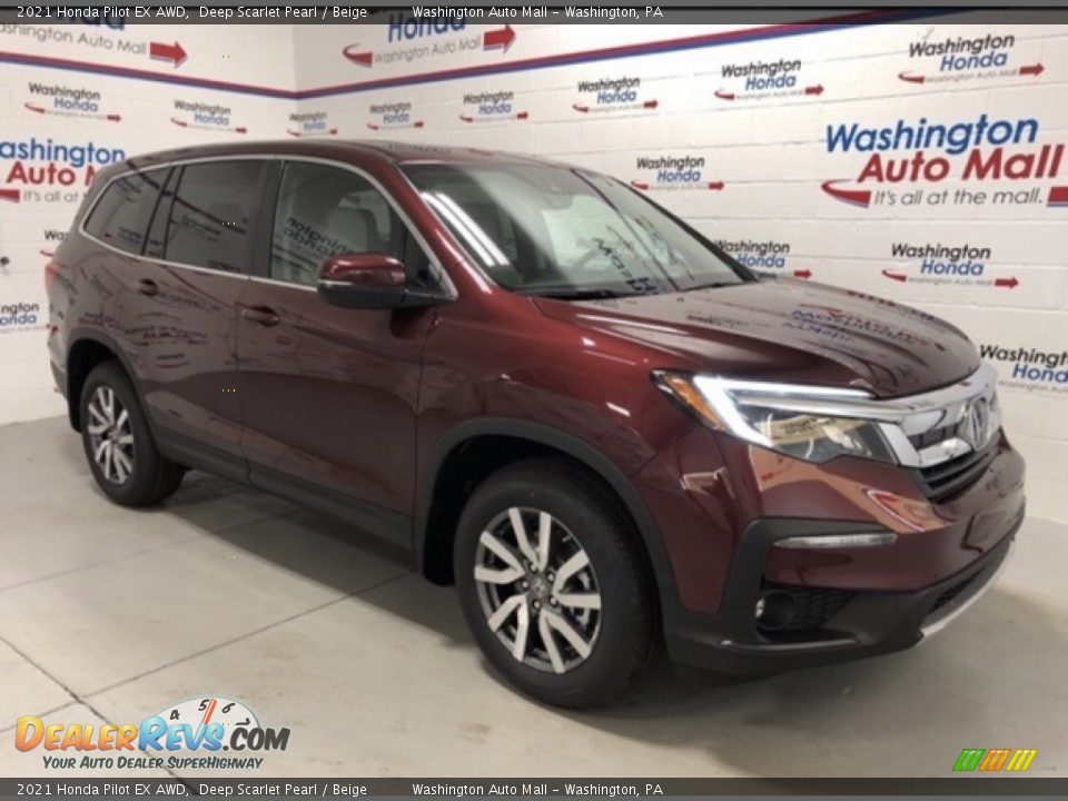 2021 Honda Pilot EX AWD Deep Scarlet Pearl / Beige Photo #2