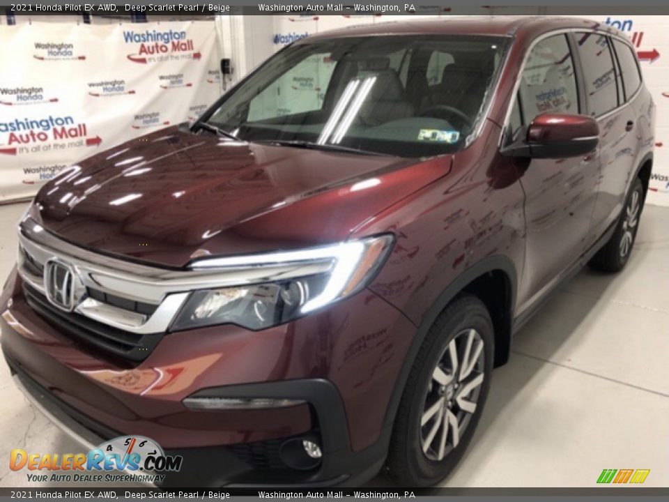 2021 Honda Pilot EX AWD Deep Scarlet Pearl / Beige Photo #3