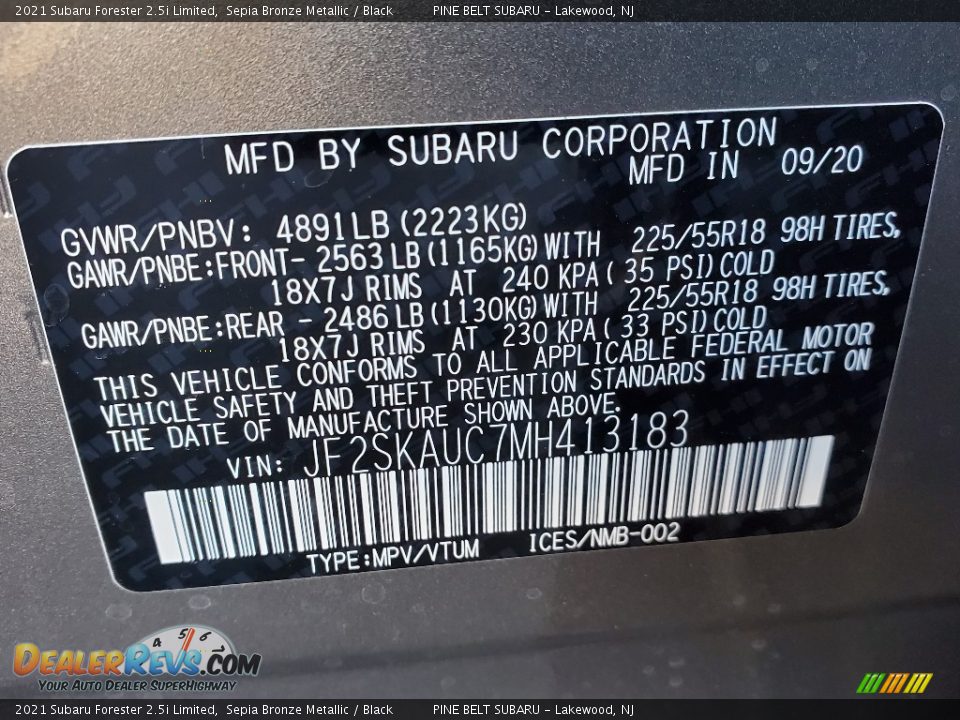 2021 Subaru Forester 2.5i Limited Sepia Bronze Metallic / Black Photo #13