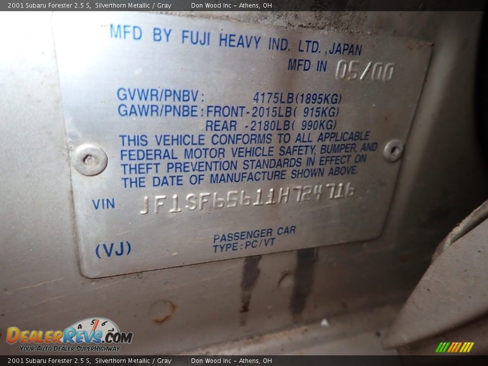 2001 Subaru Forester 2.5 S Silverthorn Metallic / Gray Photo #16