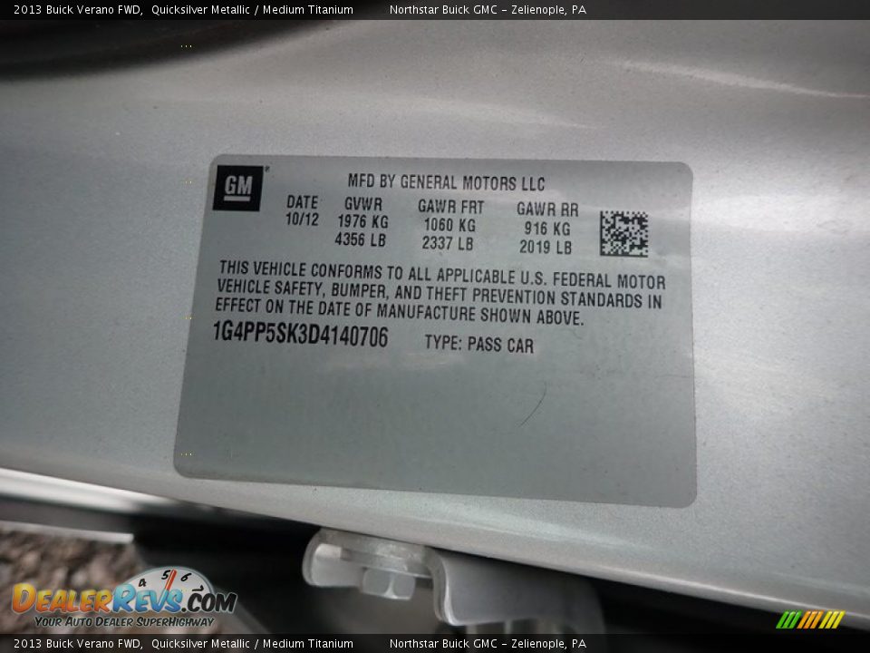 2013 Buick Verano FWD Quicksilver Metallic / Medium Titanium Photo #14