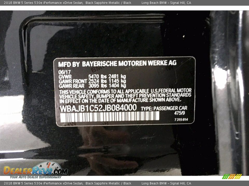 2018 BMW 5 Series 530e iPerfomance xDrive Sedan Black Sapphire Metallic / Black Photo #36