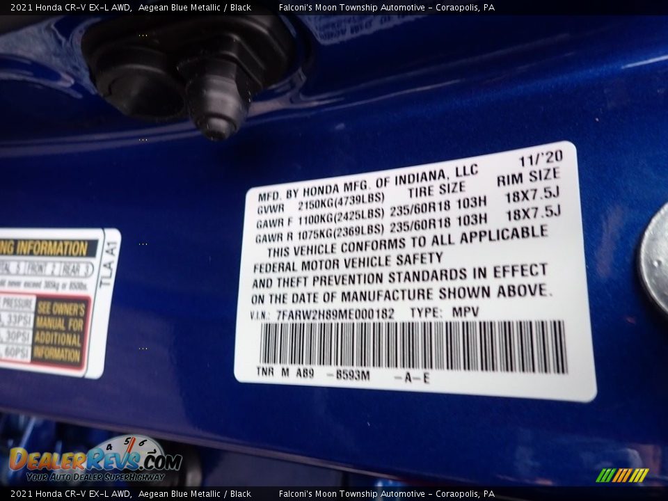 2021 Honda CR-V EX-L AWD Aegean Blue Metallic / Black Photo #12