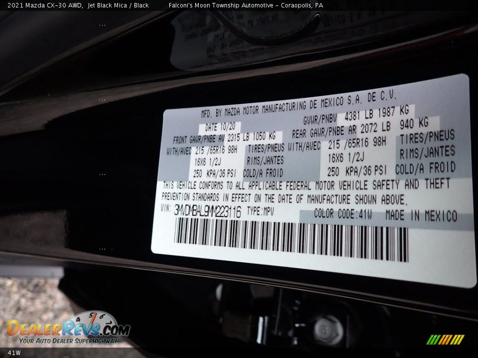 Mazda Color Code 41W Jet Black Mica