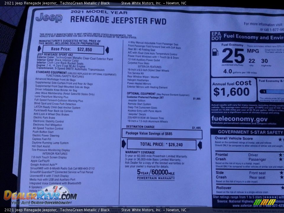 2021 Jeep Renegade Jeepster TechnoGreen Metallic / Black Photo #26