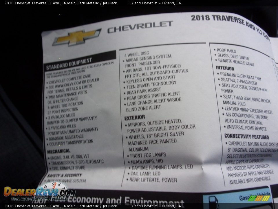 2018 Chevrolet Traverse LT AWD Mosaic Black Metallic / Jet Black Photo #34
