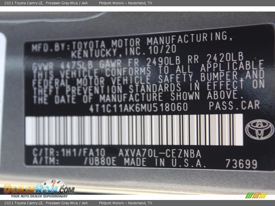 2021 Toyota Camry LE Predawn Gray Mica / Ash Photo #23