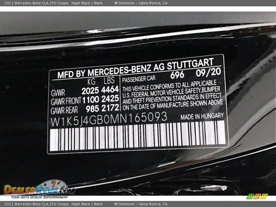 2021 Mercedes-Benz CLA 250 Coupe Night Black / Black Photo #11