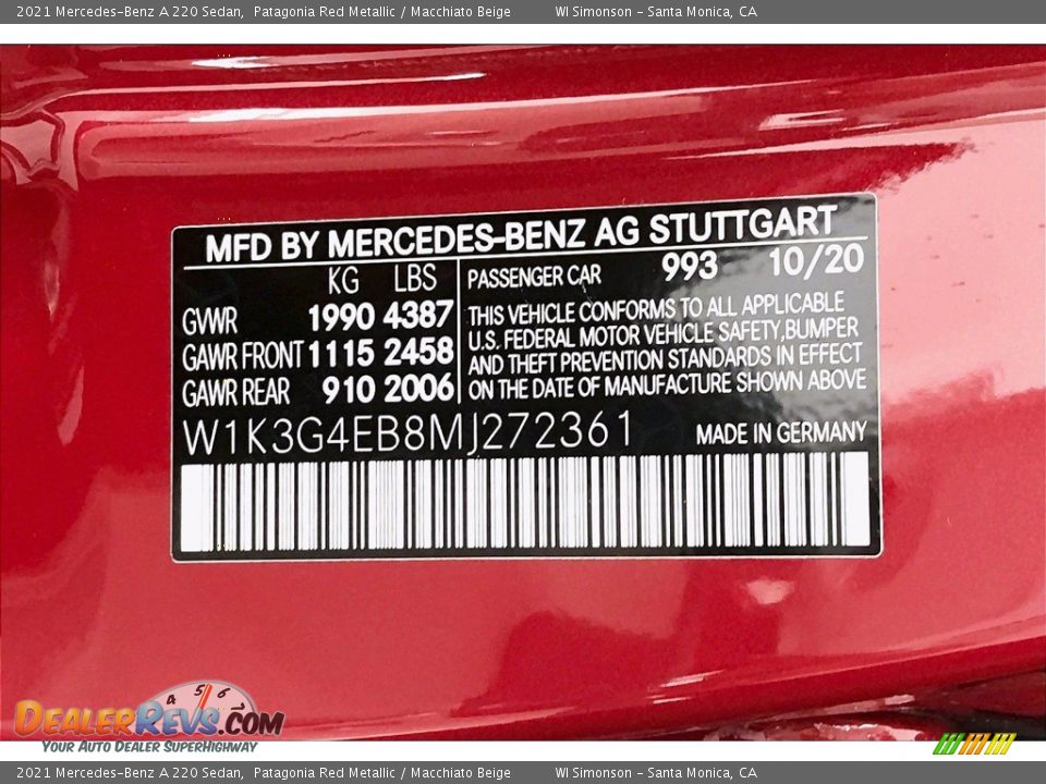 2021 Mercedes-Benz A 220 Sedan Patagonia Red Metallic / Macchiato Beige Photo #11