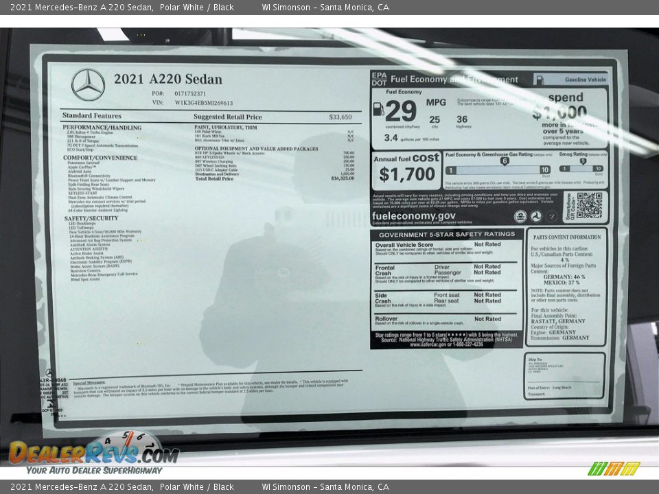 2021 Mercedes-Benz A 220 Sedan Polar White / Black Photo #10