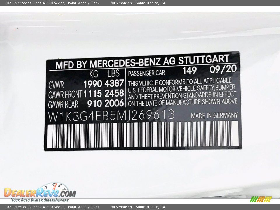 2021 Mercedes-Benz A 220 Sedan Polar White / Black Photo #11