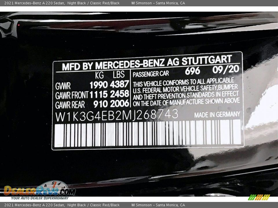 2021 Mercedes-Benz A 220 Sedan Night Black / Classic Red/Black Photo #11