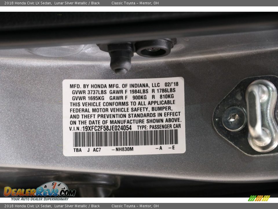 2018 Honda Civic LX Sedan Lunar Silver Metallic / Black Photo #18